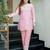 Elegant pink silk sequin embroidery v-neck co-ord set
