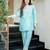 Sky blue silk sequin embroidery v-neck co-ord set | designer kurta set
