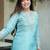 Sky blue silk sequin embroidery v-neck co-ord set | designer kurta set