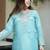 Sky blue silk sequin embroidery v-neck co-ord set | designer kurta set