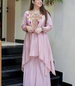 Light pink french crepe silk sequin u-neck kurta pant set