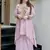 Light pink french crepe silk sequin u-neck kurta pant set
