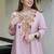 Light pink french crepe silk sequin u-neck kurta pant set