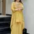 Yellow french crepe silk sequin u-neck kurta pant set | designer kurta set