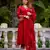 Red chanderi silk sequin v-neck kurta set with embroidered organza dupatta
