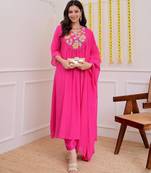 Pink chanderi silk sequin kurta pant set with embroidered organza dupatta