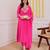 Pink chanderi silk sequin kurta pant set with embroidered organza dupatta