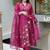 Dark pink chanderi silk sequin v-neck kurta set with organza dupatta