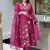 Dark pink chanderi silk sequin v-neck kurta set with organza dupatta