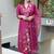 Dark pink chanderi silk sequin v-neck kurta set with organza dupatta