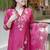 Dark pink chanderi silk sequin v-neck kurta set with organza dupatta