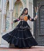 Black Color  Gamthi Work & mirror Cotton Lahenga Choli Set