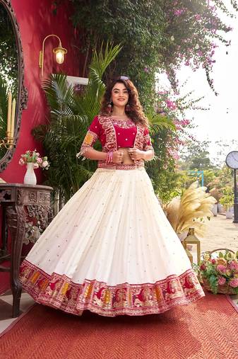 Pink Color embroidery Thared Work Vichitra Silk Lahenga Choli Set