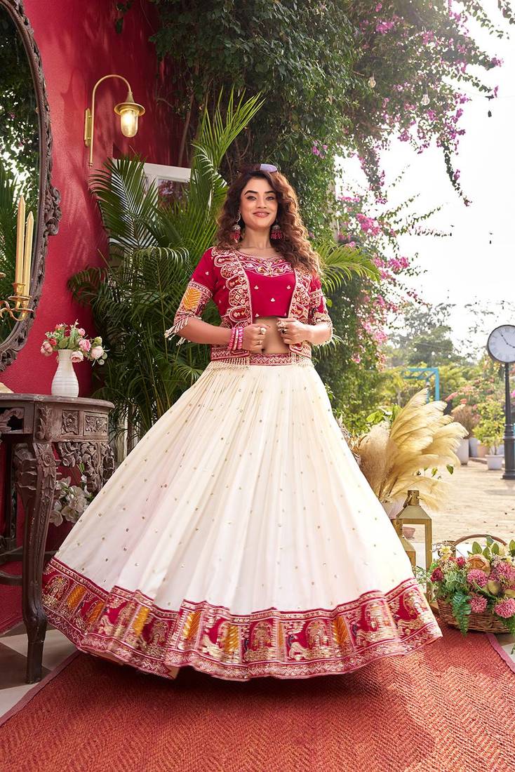 Pink Color embroidery Thared Work Vichitra Silk Lahenga Choli Set