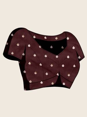 Maroon floral print woven satin banarasi saree with blouse 5