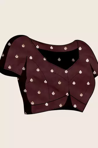 Maroon floral print woven satin banarasi saree with blouse