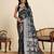 Navy blue floral print woven satin banarasi saree with blouse