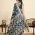 Teal blue floral print woven satin banarasi saree with blouse