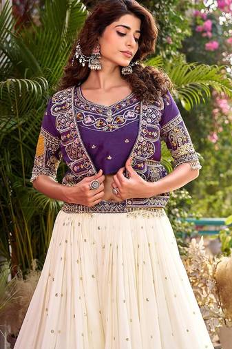 Purple Color embroidery Thared Work Vichitra Silk Lahenga Choli Set