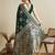 Dark green woven embellished self design satin silk blend banarasi saree with blouse