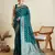 Teal green woven embellished self design satin silk blend banarasi saree with blouse