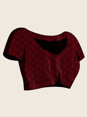 Maroon woven embellished self design satin silk blend blend banarasi saree with blouse 5