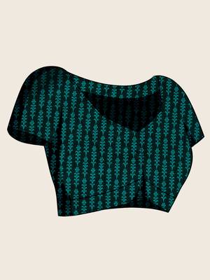 Teal green woven embellished self design satin silk blend blend banarasi saree with blouse 5