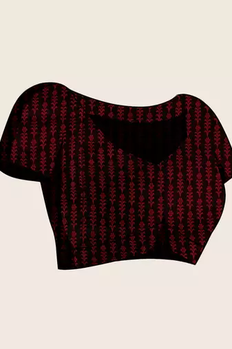 Maroon woven embellished self design satin silk blend banarasi saree with blouse
