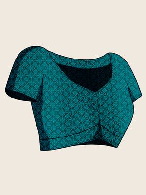 Teal green woven embellished self design satin silk blend blend banarasi saree with blouse 5