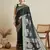 Dark green woven embellished self design satin silk blend banarasi saree with blouse