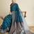 Teal blue woven embellished self design satin silk blend banarasi saree with blouse