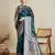 Teal blue woven embellished self design satin silk blend banarasi saree with blouse