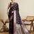 Wine woven embellished self design satin silk blend banarasi saree with blouse