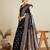 Navy blue woven embellished self design satin silk blend banarasi saree with blouse