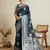 Teal blue woven embellished self design satin silk blend banarasi saree with blouse