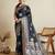 Navy blue woven embellished self design satin silk blend banarasi saree with blouse
