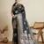 Navy blue woven embellished self design satin silk blend banarasi saree with blouse