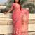 Peach thread embroidery floral work  organza    party wear elegant style  designer saree  with blouse piece