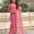 Pink thread embroidery floral work  organza    party wear elegant style  designer saree  with blouse piece