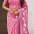 Pink thread embroidery floral work  organza    party wear elegant style  designer saree  with blouse piece