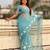 Light blue thread embroidery floral work  organza    party wear elegant style  designer saree  with blouse piece