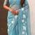 Light blue thread embroidery floral work  organza    party wear elegant style  designer saree  with blouse piece