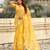 Yellow thread embroidery floral work  organza    party wear elegant style  designer saree  with blouse piece