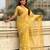 Yellow thread embroidery floral work  organza    party wear elegant style  designer saree  with blouse piece