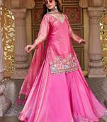 Pink Color Embroidery bids Sequence And Thred Work Silk Lahenga Choli Set