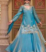 Sky Blue Color Embroidery bids Sequence And Thred Work Silk Lahenga Choli Set