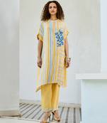 Yellow printed linen kurta set