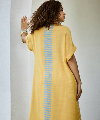 Yellow printed linen kurta set 4
