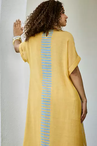Yellow printed linen kurta set