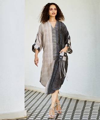 Charcoal printed linen dress 1
